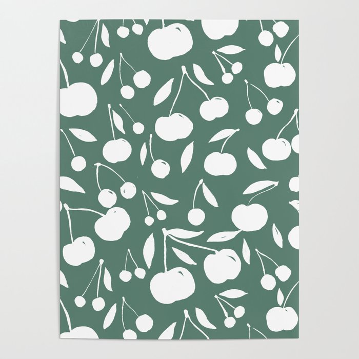 Cherries pattern - eucalyptus Poster