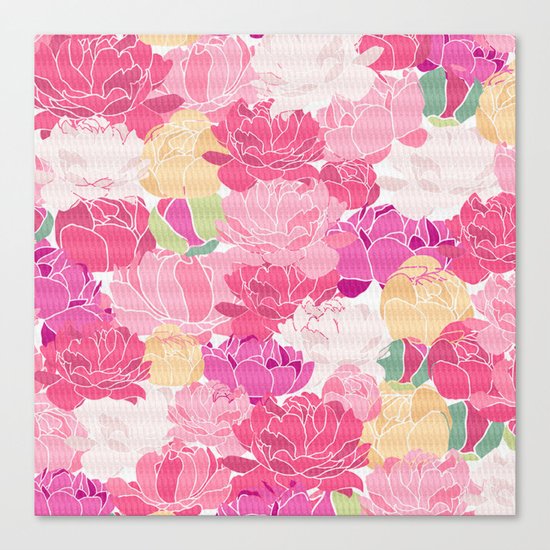 Bunch of Colorful Peonies Flowers Pattern Canvas Print