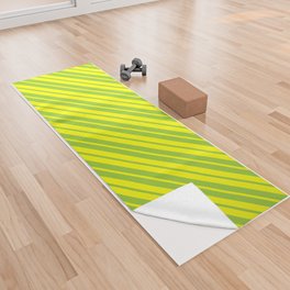 [ Thumbnail: Green and Yellow Colored Stripes/Lines Pattern Yoga Towel ]