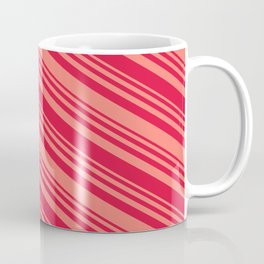 [ Thumbnail: Salmon & Crimson Colored Striped/Lined Pattern Coffee Mug ]