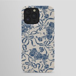 Chic Modern Vintage Ivory Navy Blue Floral Pattern iPhone Case