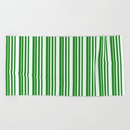 [ Thumbnail: Forest Green & Mint Cream Colored Pattern of Stripes Beach Towel ]