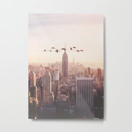 FLAMINGOS IN NEW YORK Metal Print | Surreal, Birds, Manhattan, Contemporaryart, Skyscraper, Sun, City, Sundown, Newyork, America 