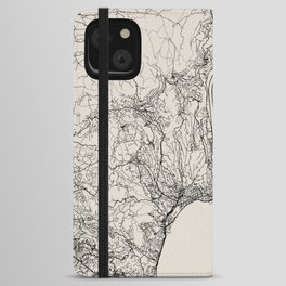 France, Nice City Map Drawing - Black and White iPhone Wallet Case