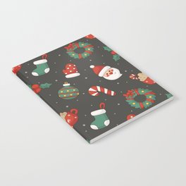 Christmas Characters Seamless Pattern on Grey Background Notebook