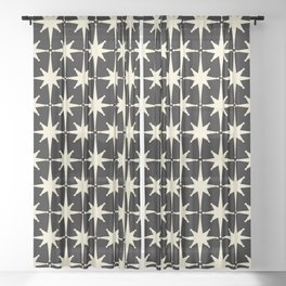 Midcentury Modern Atomic Age Starburst Pattern in Retro Cream and Black Sheer Curtain