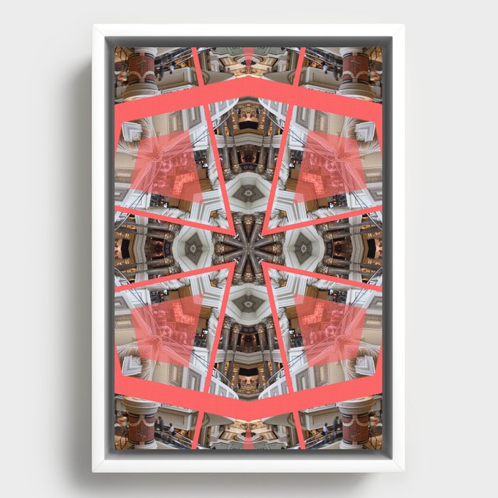 Living Coral Pantone Colour of the Year 2019 pattern decoration with neoclassical architecture Framed Canvas