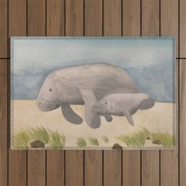 Manatee Mom and Baby  Outdoor Rug