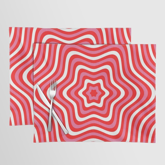 Pink, Red and White Hypnotic Bullseye Preppy Aesthetic Placemat by