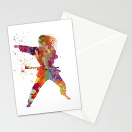 Woman practices karate in watercolor Stationery Card