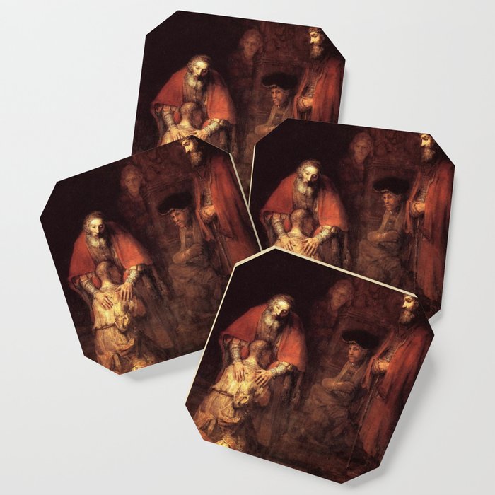 The Return Of The Prodigal Son Painting By Rembrandt Coaster By