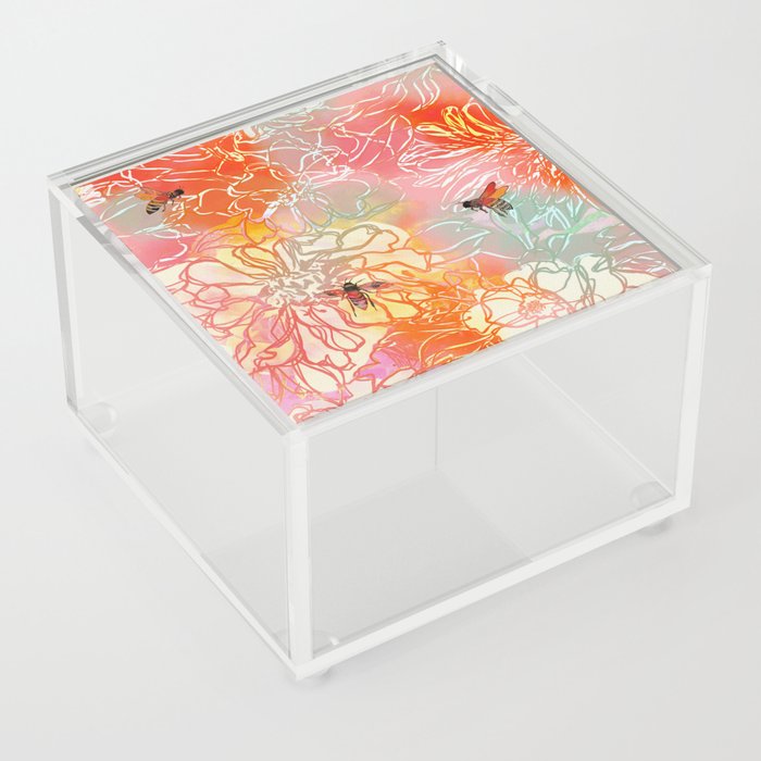Flowers with busy Bees  Acrylic Box