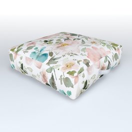 Turquoise Pink Watercolor Florals Outdoor Floor Cushion