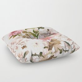 Vintage And Shabby Chic- Pink  Summer Peonies Antique Botanical Flower Garden Floor Pillow