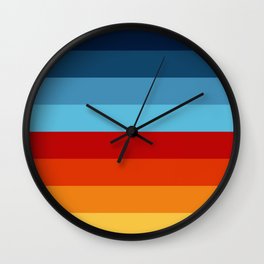 Colourful Stripes Minimal Pattern (Blues and Warm Colours) Wall Clock