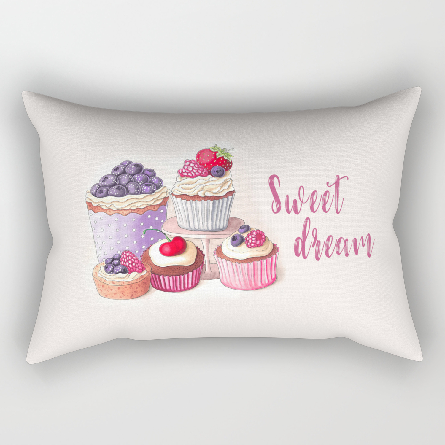 Sweet Dream Cute Cupcakes With Berries Hand Drawn Illustration