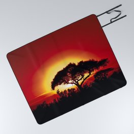 Blood Red Sunrise African Serengeti color photography / photographs Picnic Blanket