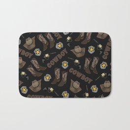 Cowboy Typography Artsy Cool Brown Watercolor Bath Mat | Sheriff, Patterns, Black, Cool, Artsy, Revolver, Cute, Unique, Yellow, Typography 