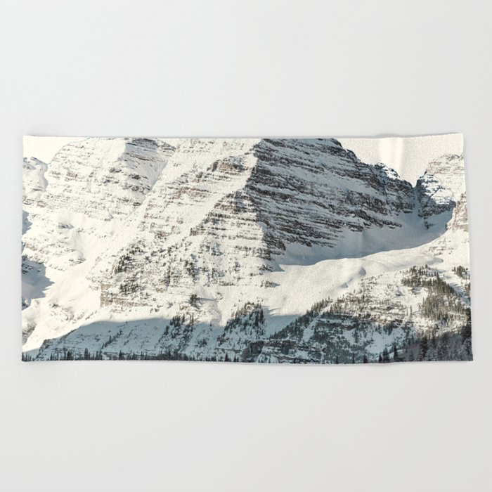 Maroon Bells Mountains in Black and White Beach Towel