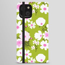 Retro Modern Spring Flower Field Pink and Green iPhone Wallet Case