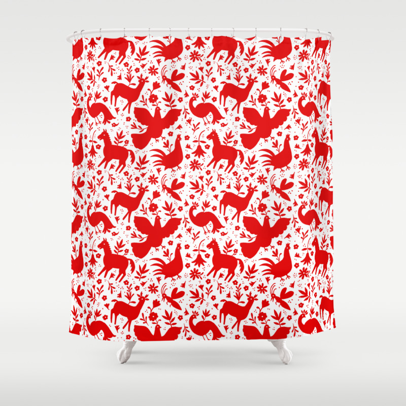 Otomi In Red Shower Curtain By Daniella, Otomi Shower Curtain