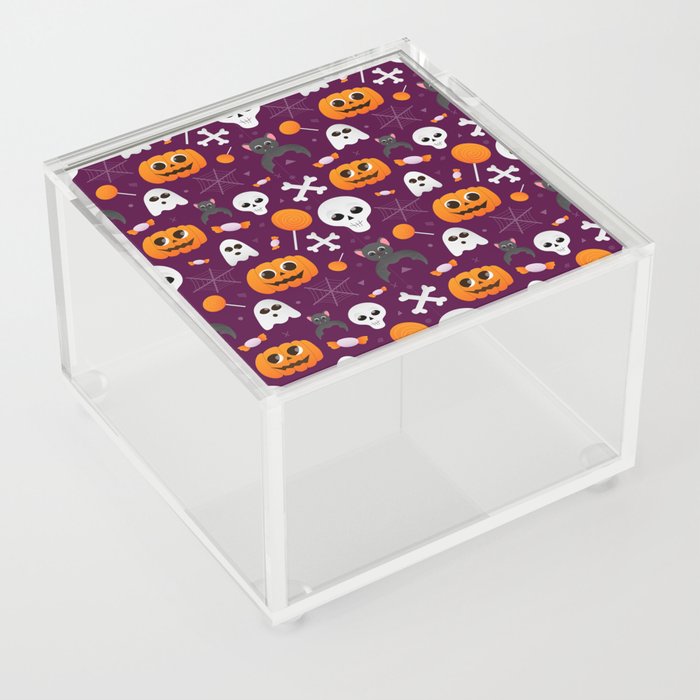 Halloween Cute Seamless Pattern with Pumpkins, Ghosts, Bats, Skulls and Sweets Acrylic Box