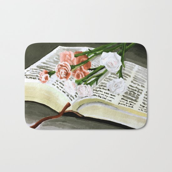 Flowers on Bible Painting Bath Mat