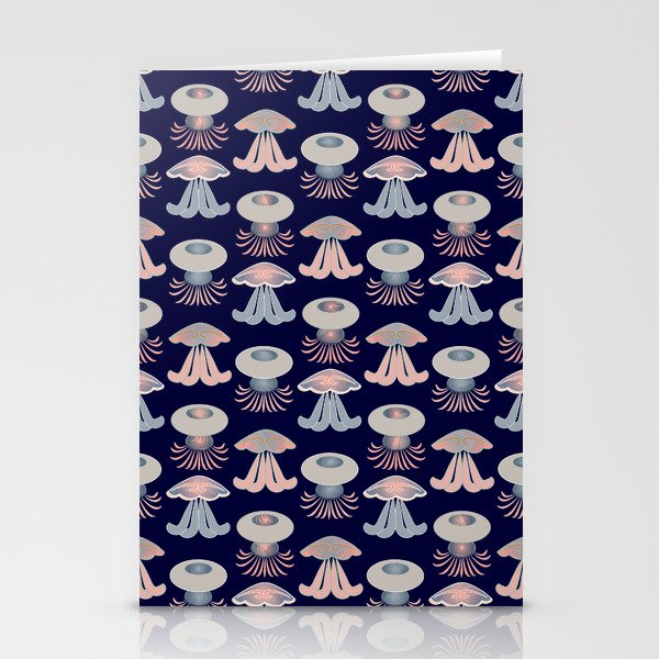 Jellyfish pink and blue repeating pattern Stationery Cards