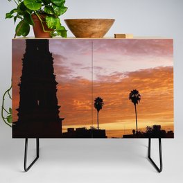 Mexico Photography - A Church And Two Palm Trees In The Sunset Credenza