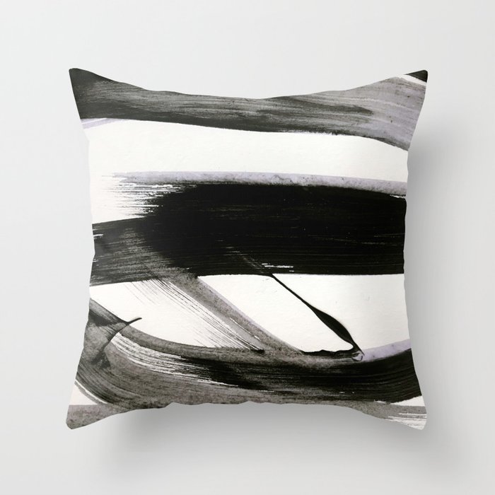 Brushstroke 9: a bold, minimal, black and white abstract piece Throw Pillow