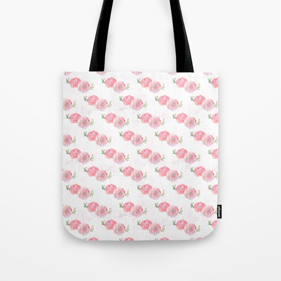 Pink Watercolor Ranunculus print w/grunge Tote Bag