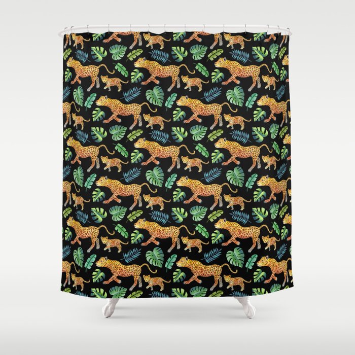 Jaguar and Cub pattern (tropical)  Shower Curtain