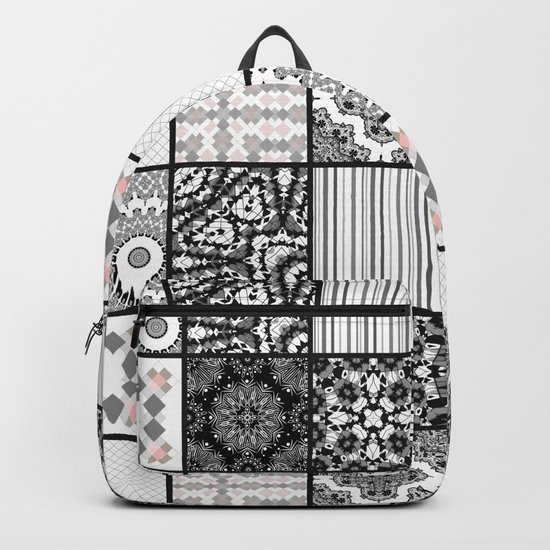Patchwork . Squares of black, gray Patterns . Backpack