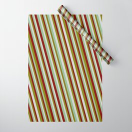 [ Thumbnail: Green, Light Gray, Dark Sea Green & Dark Red Colored Lines Pattern Wrapping Paper ]
