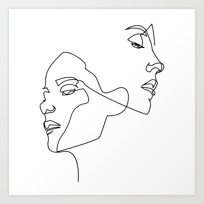 Line art, Line Art Abstract, Continuous Line, Drawing of Set Faces And  Hairstyle, Line art Art Print