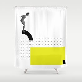 JUMP, Collage Art, Black and White photo, Graphic Art Shower Curtain