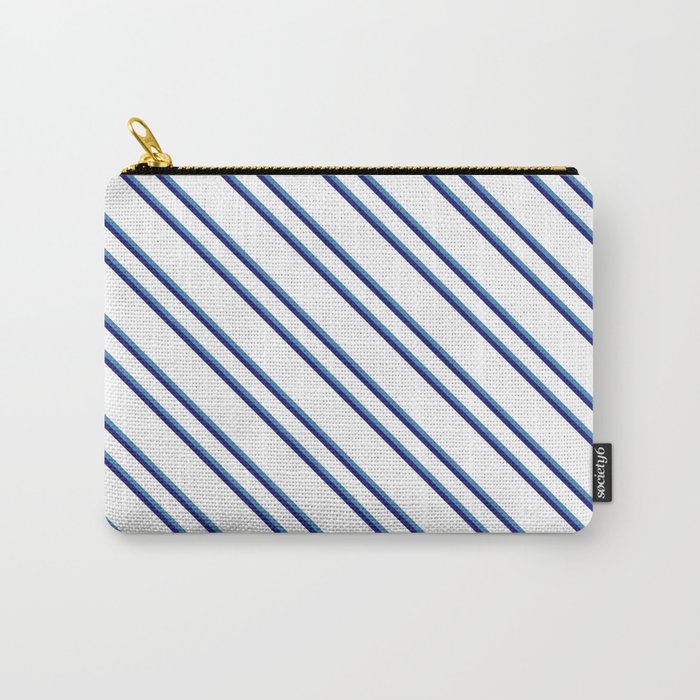 White, Blue & Midnight Blue Colored Striped Pattern Carry-All Pouch