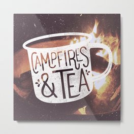 Campfires & Tea Metal Print | Tea, Roadtrip, Illustration, Campfire, Enamelmug, Adventure, Outdoors, Color, Typography, Wanderlust 