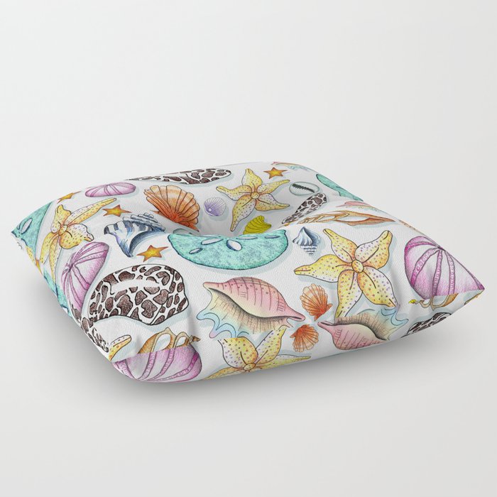 Illustrated Seashell Pattern Floor Pillow