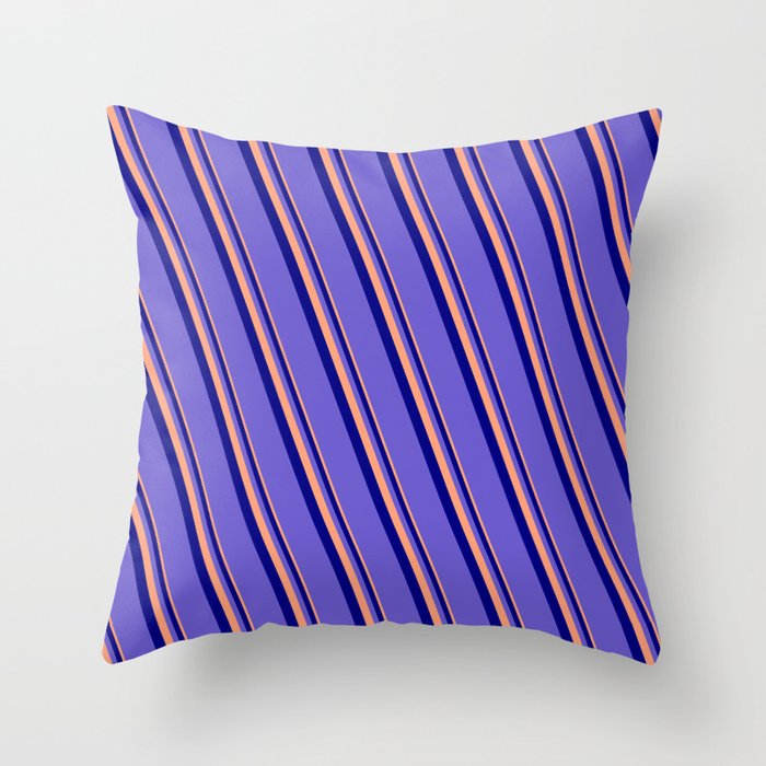 Light Salmon, Blue, and Slate Blue Colored Stripes Pattern Throw Pillow
