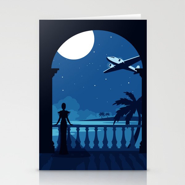 Art Deco Travel Poster - At The Balcony Stationery Cards