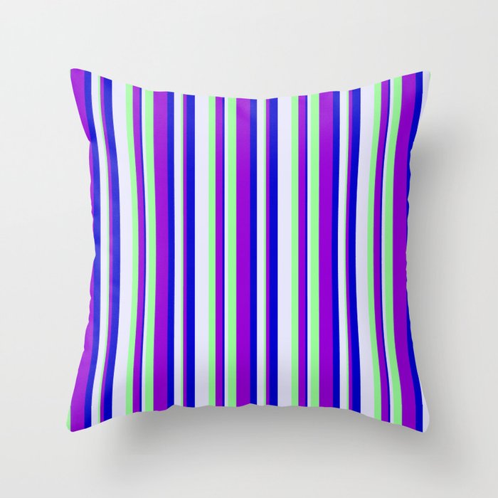 Lavender, Green, Dark Violet, and Blue Colored Lined/Striped Pattern Throw Pillow