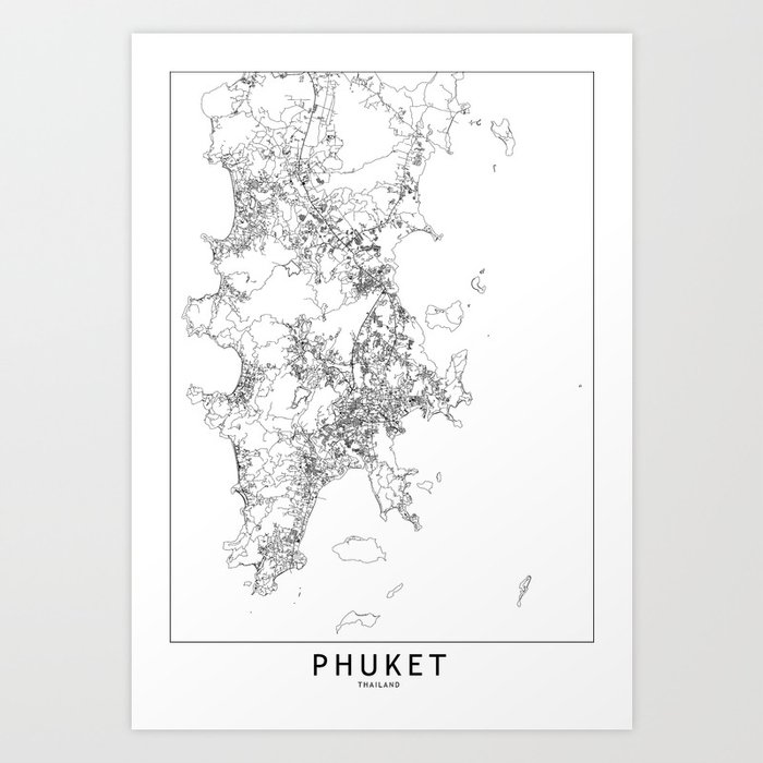 Phuket White Map Art Print