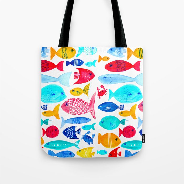 Fish Pattern Ocean Nautical Sea Swim Crabs Summer Tote Bag By Patricehorvath