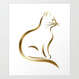 Gold Kitty Cat Silhouette Art Print