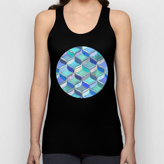 Patchwork Ribbon Ogee Pattern in Blues & Greens Unisex Tank Top