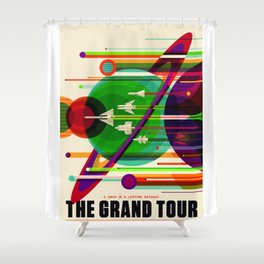 NASA Outer Space Saturn Shuttle Retro Poster Futuristic Explorer Shower Curtain