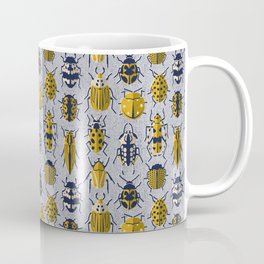 These don't bug me // light grey background yellow and black and ivory retro paper cut beetles and insects Coffee Mug