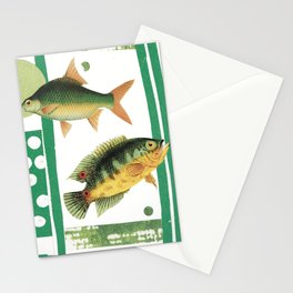 Green Abstract with Vintage Fish Stationery Card