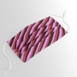 [ Thumbnail: Violet, Red & Black Colored Lines/Stripes Pattern Face Mask ]